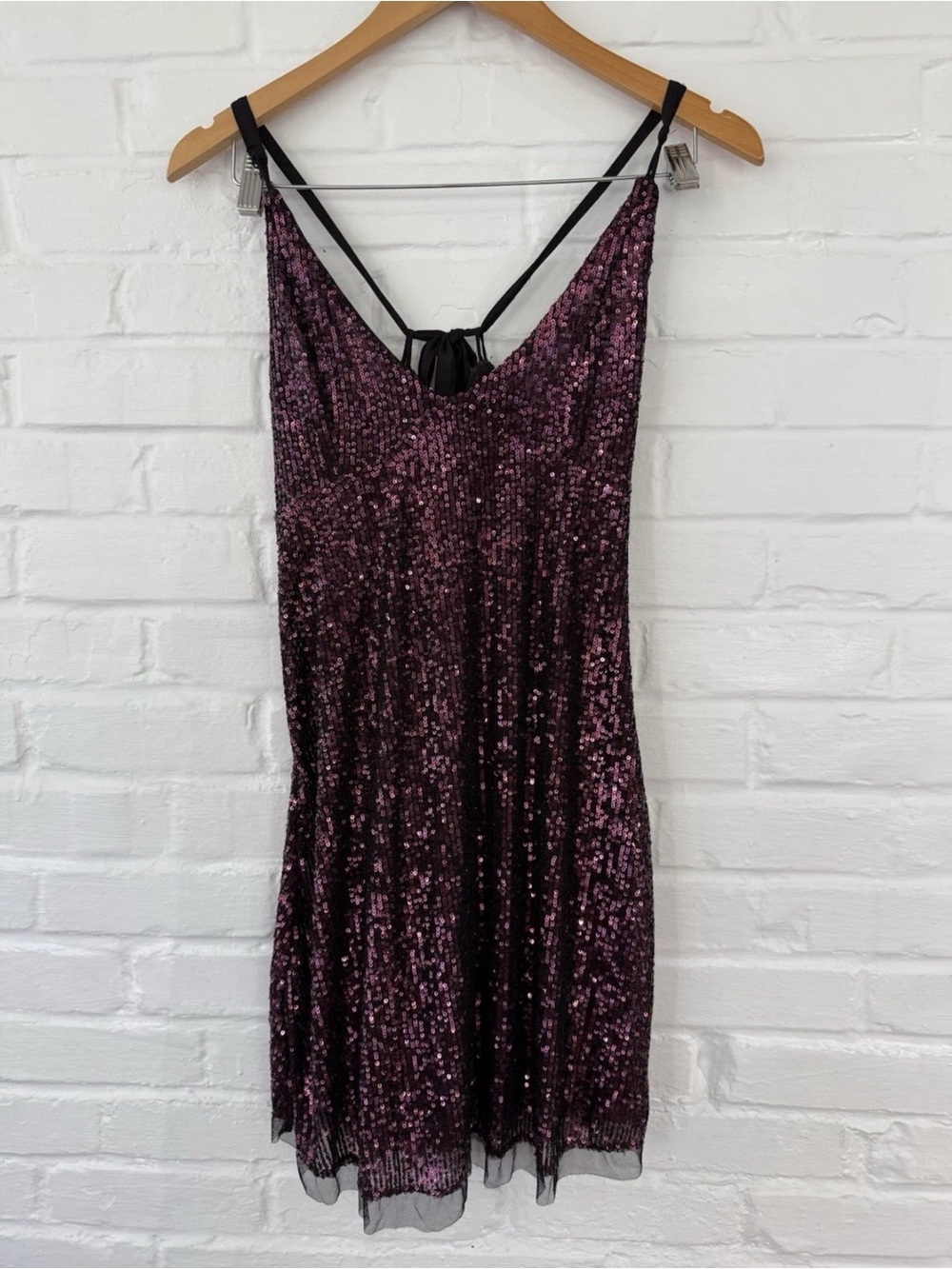 Free People Plum Sequin Slip Dress with Spaghetti Straps